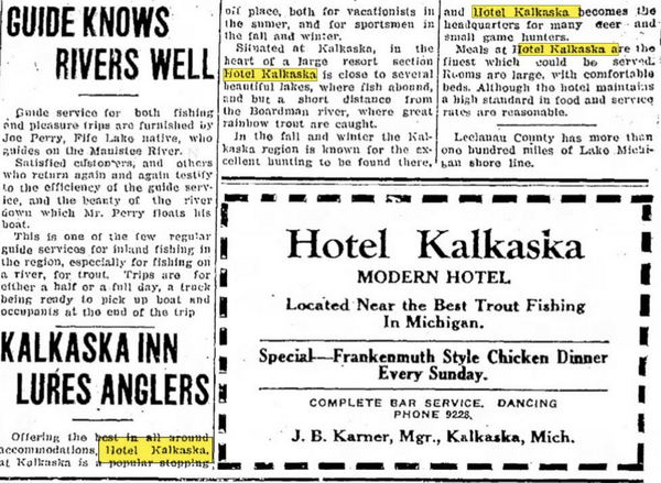 Hotel Kalkaska (Hotel Sieting) - June 1937 Article (newer photo)
